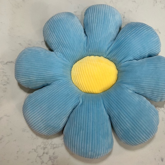 Blue Flower Pillow with Yellow Center - Picture 2 of 4